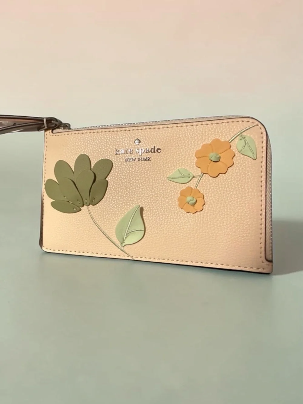 kate spade New York Peach Floral Zip Wristlet